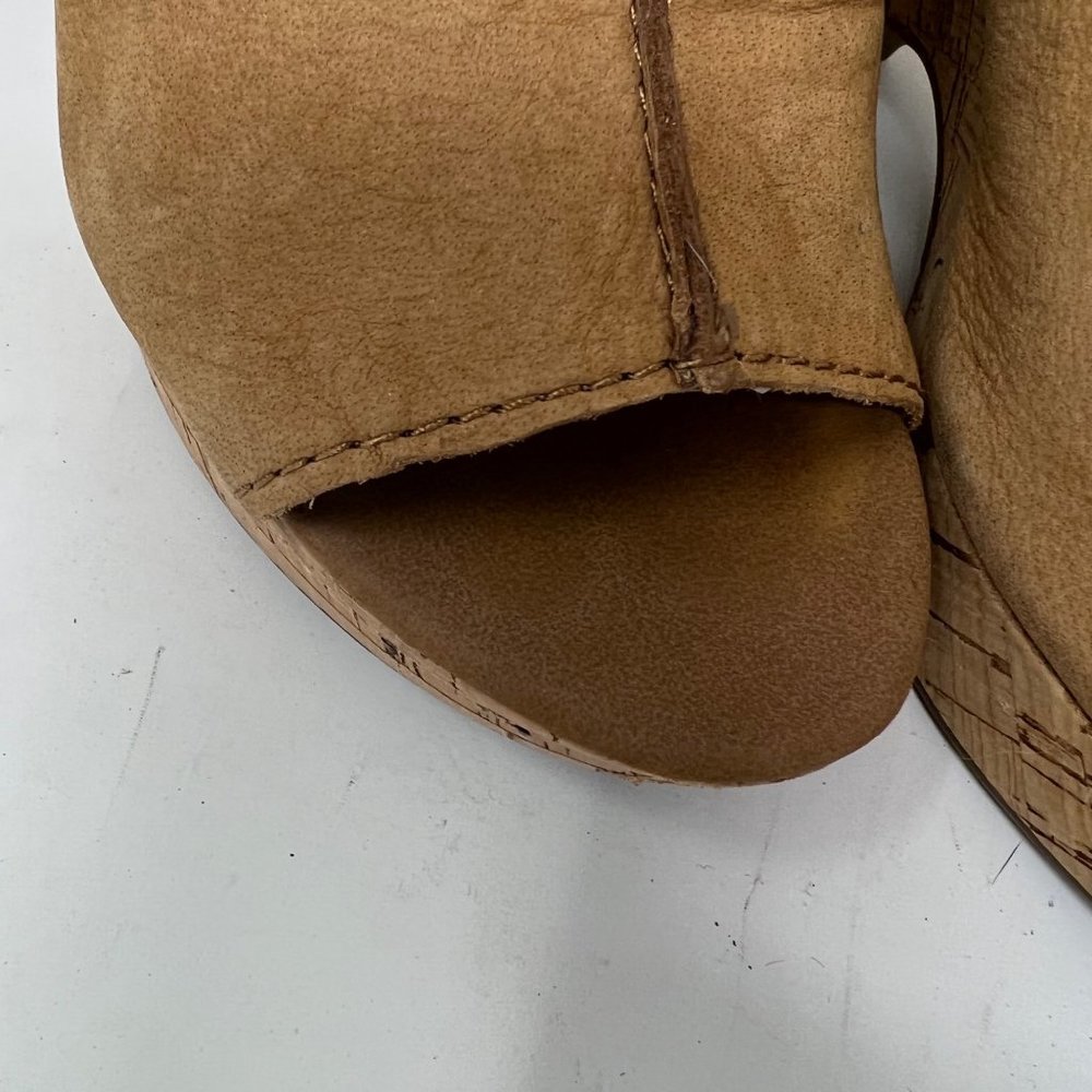 FRANCO SARTO Tan Suede Leather Wedge 5" Heel Open Toe Sandal Size 9.5M - Picture 3 of 16